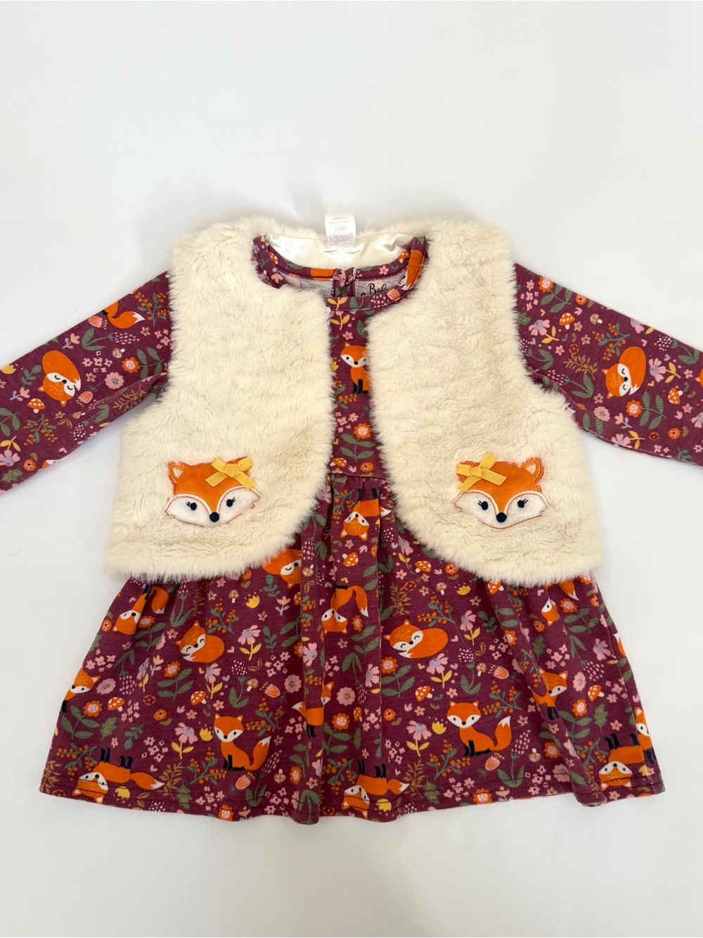 Baby Essentials Fox Dress With Matching Faux Fur Vest